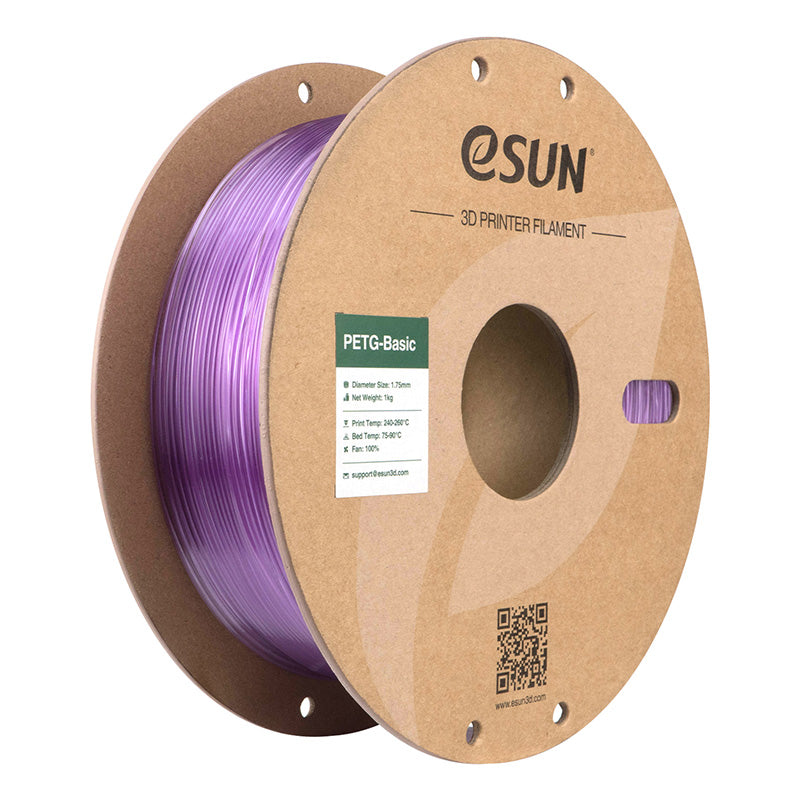 eSUN PETG Basic translucent light purple 1.75mm 3D printing filament on an eco-friendly cardboard spool.