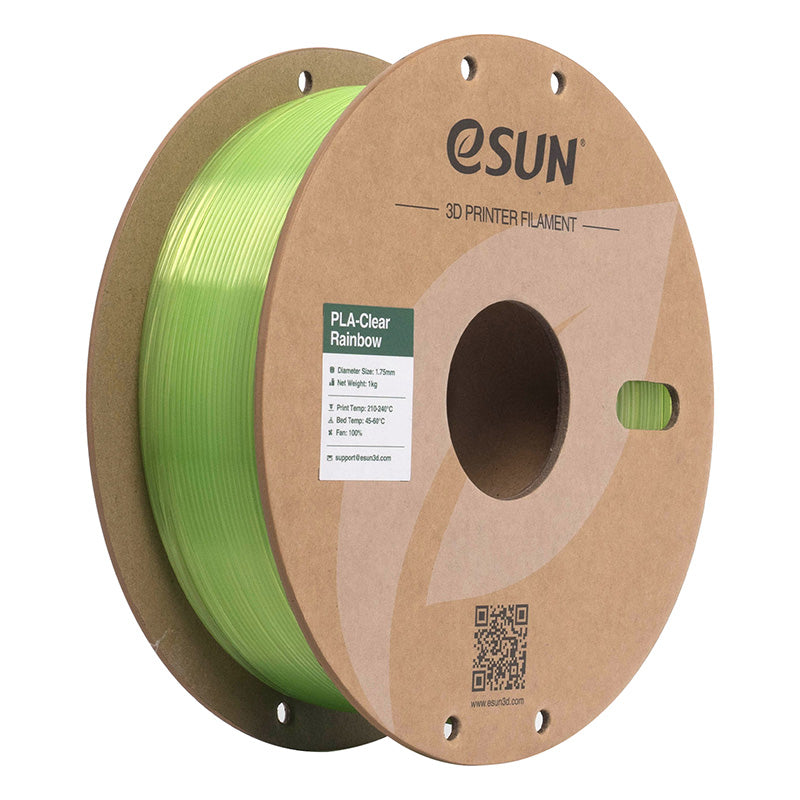 Spool of eSUN translucent Green Crystal PLA-Clear 3D printer filament on a cardboard spool.