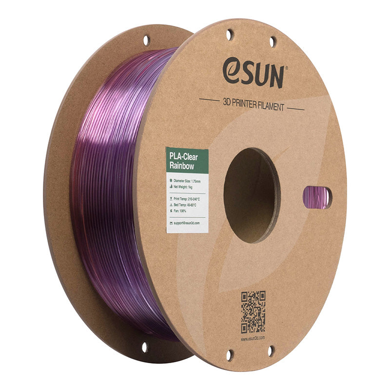Spool of eSUN translucent Purple Red PLA-Clear 3D printer filament on a cardboard spool.