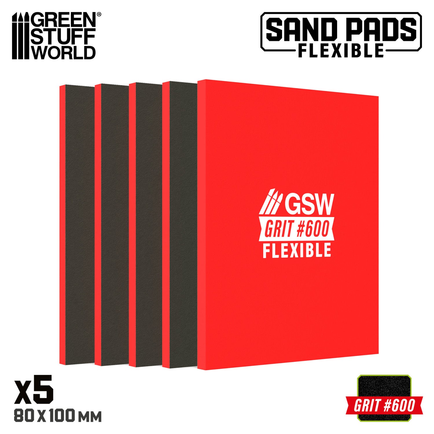 Red sand pad with 'GSW' branding on a white background