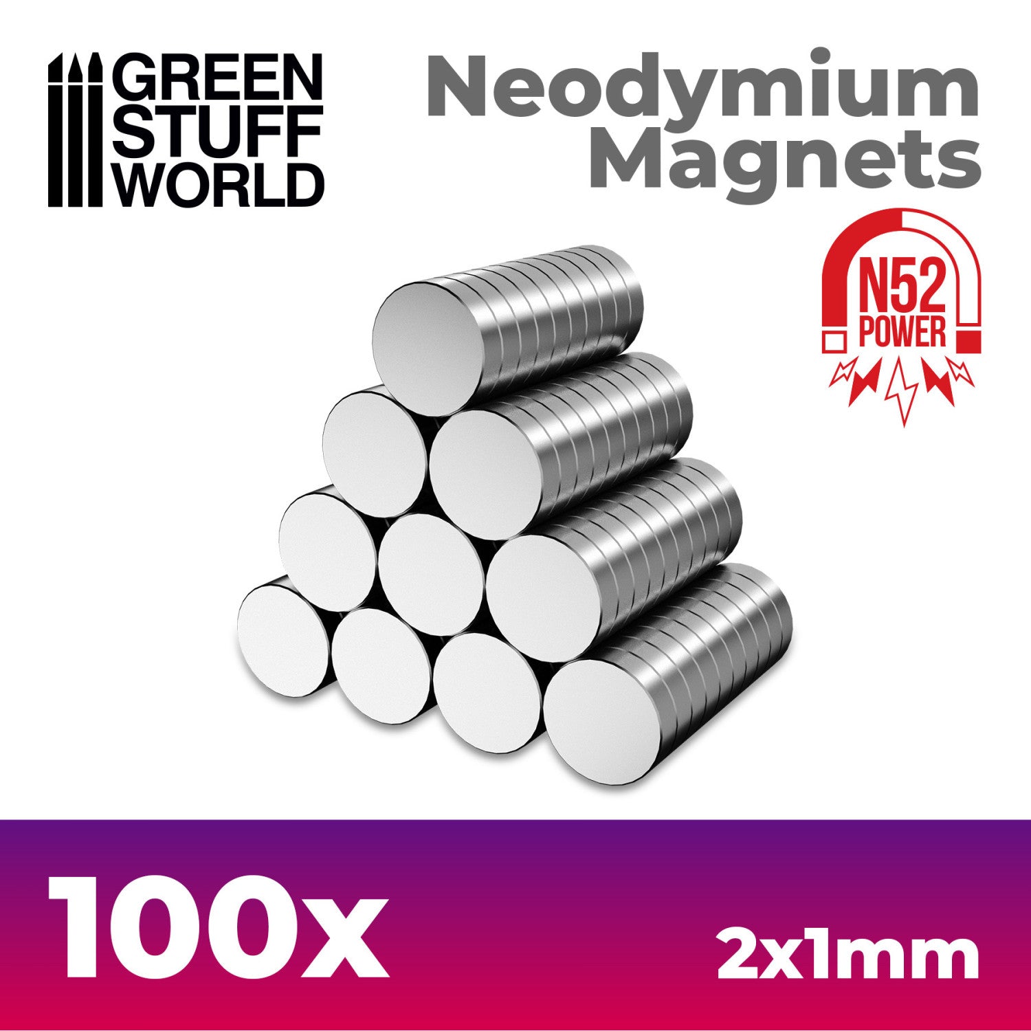 Neodymium Magnets 2 x 1 mm - 100 units (N52)