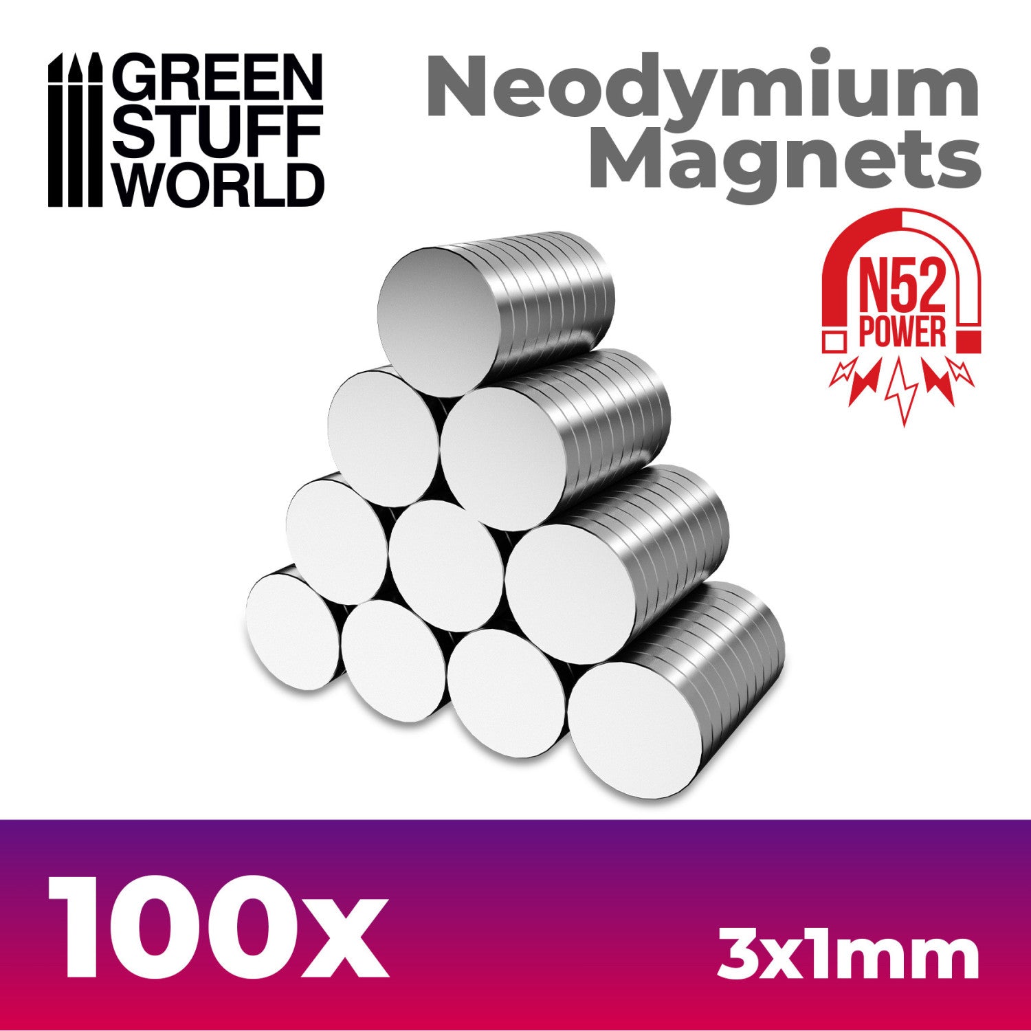 Neodymium Magnets 3 x 1 mm - 100 Units (N52)