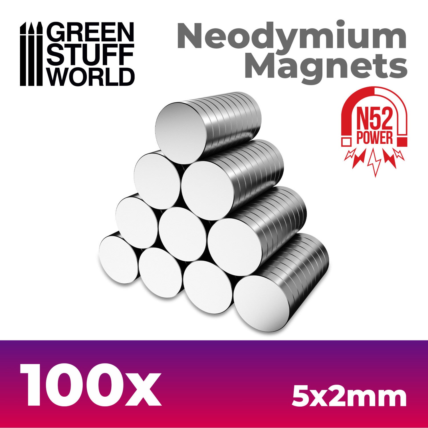 Neodymium Magnets 5 x 2 mm - 100 units (N52)