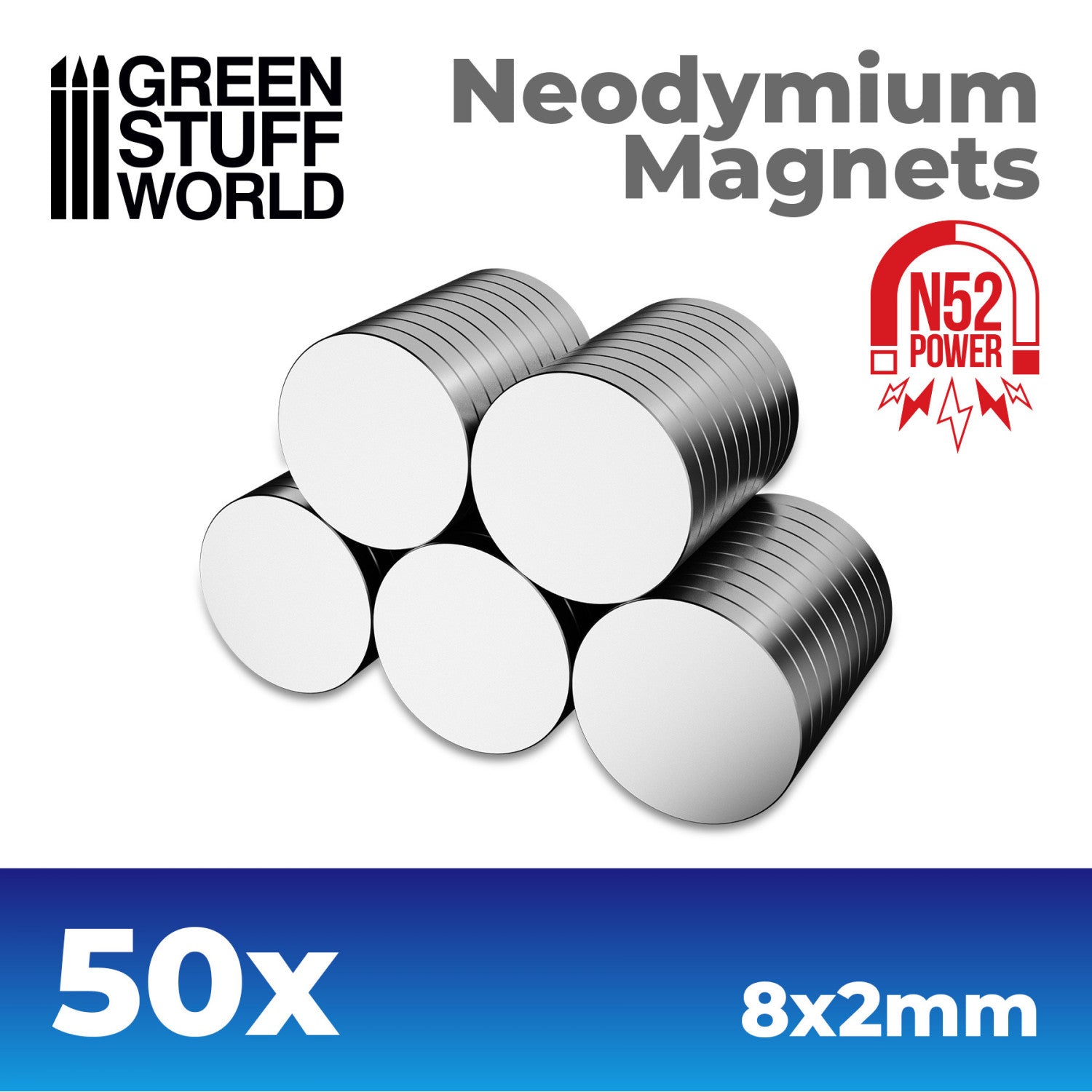 Neodymium Magnets 8 x 2 mm - 50 units (N52)