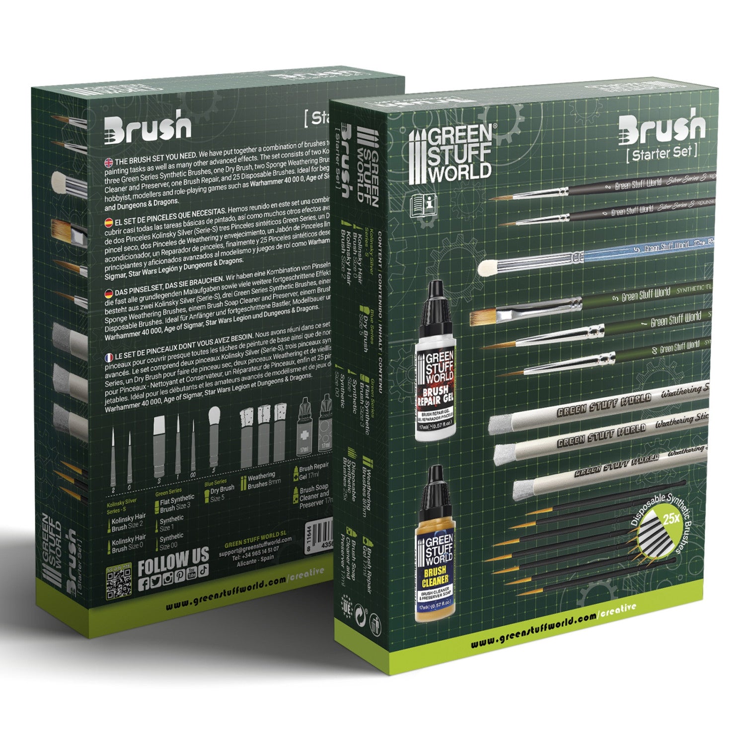 Green Stuff World Hobby Starter Brush Set 36-Piece – Kolinsky & synthetic brushes for miniature painting

